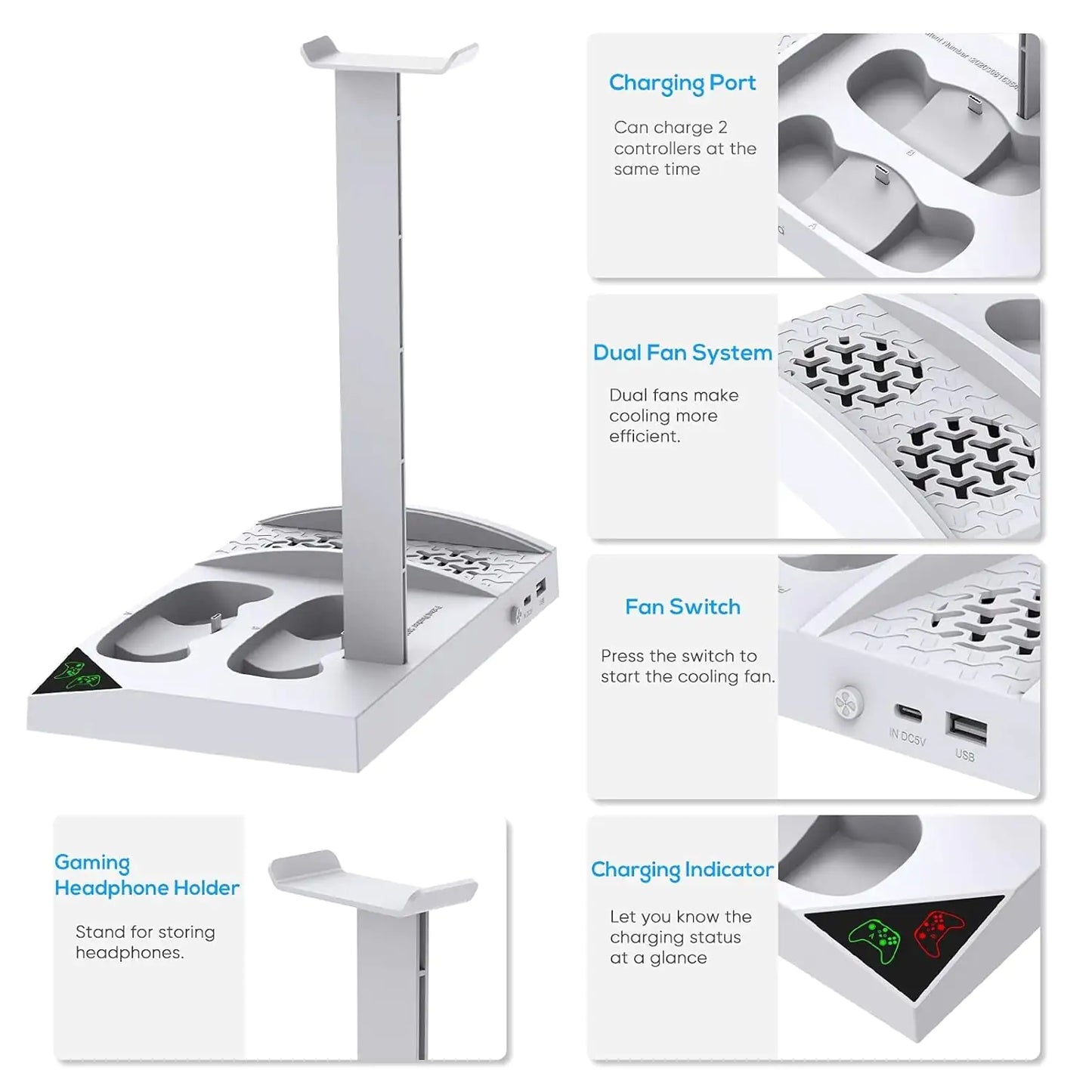 Charger Stand with Cooling Fan for Xbox Series S Console and Controllers