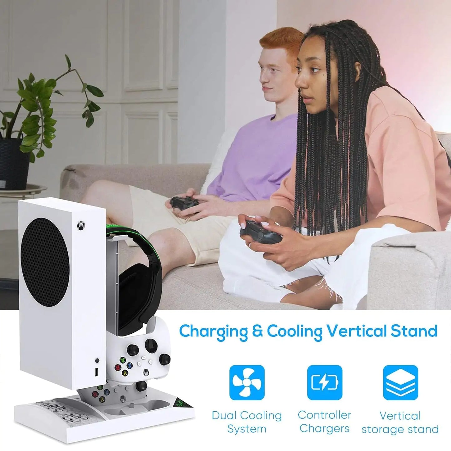 Charger Stand with Cooling Fan for Xbox Series S Console and Controllers